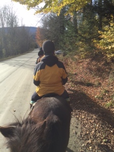 Me enjoying our horseback ride in Stowe
