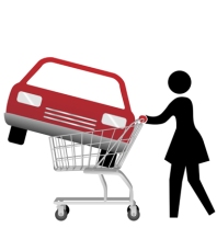 woman car shopper buying auto inside shopping cart